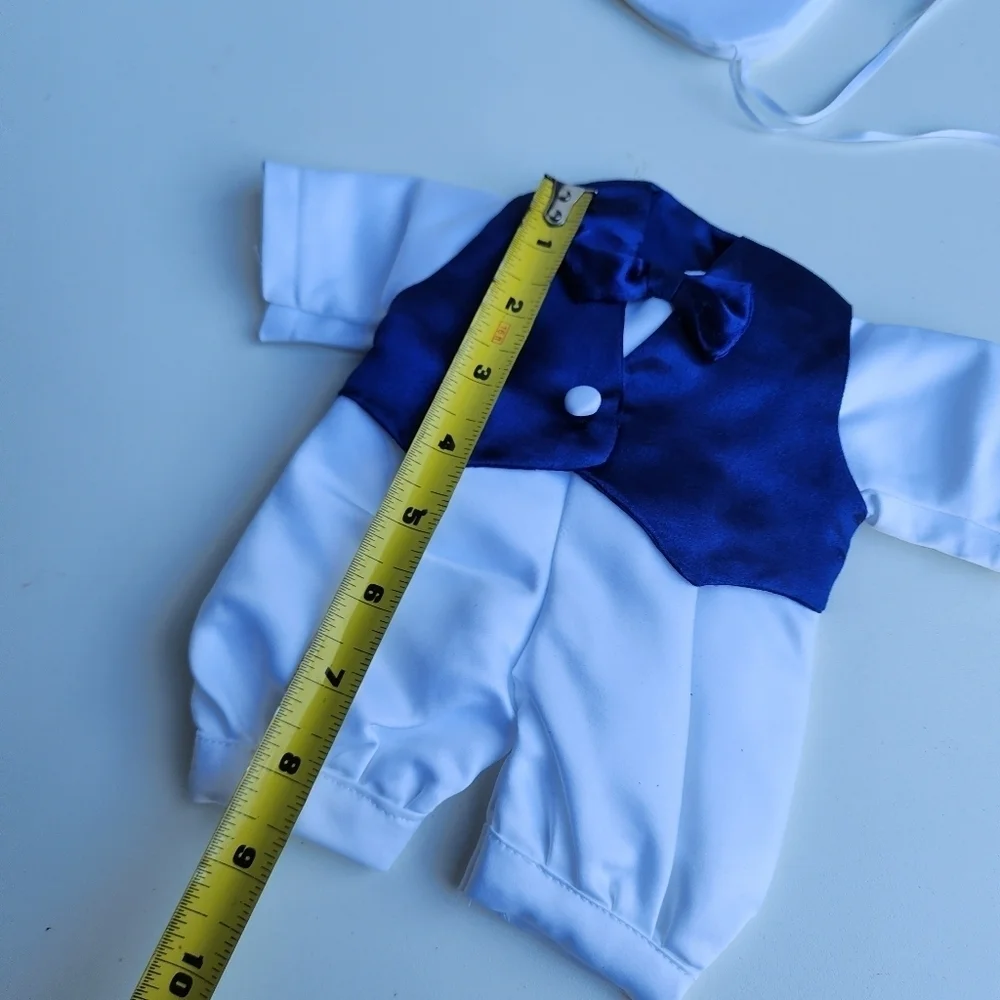 Newborn Girl Boys White Blue Gray Silky Christening Baptism Outfit Hat Doll